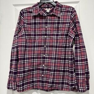 LL Bean Shirt Women's Size Medium Maroon Coral‎ Plaid Button Up 100% Cotton